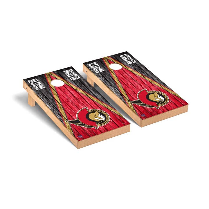 Ottawa Senators Triangle Weathered Cornhole Board Set for wholesale by Skip's Garage