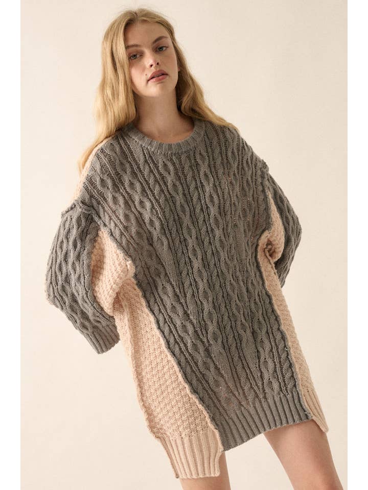 Promesa USA - Wholesale Knit Sweater - Women's - Colorblock Round-Neck Cable-Knit Oversize Sweater18