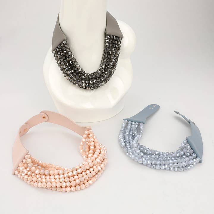 Sensibling Corp. - Wholesale Beaded/Pearl Necklace - Chunky Acrylic Beaded Multi Layered Faux Leather Necklace