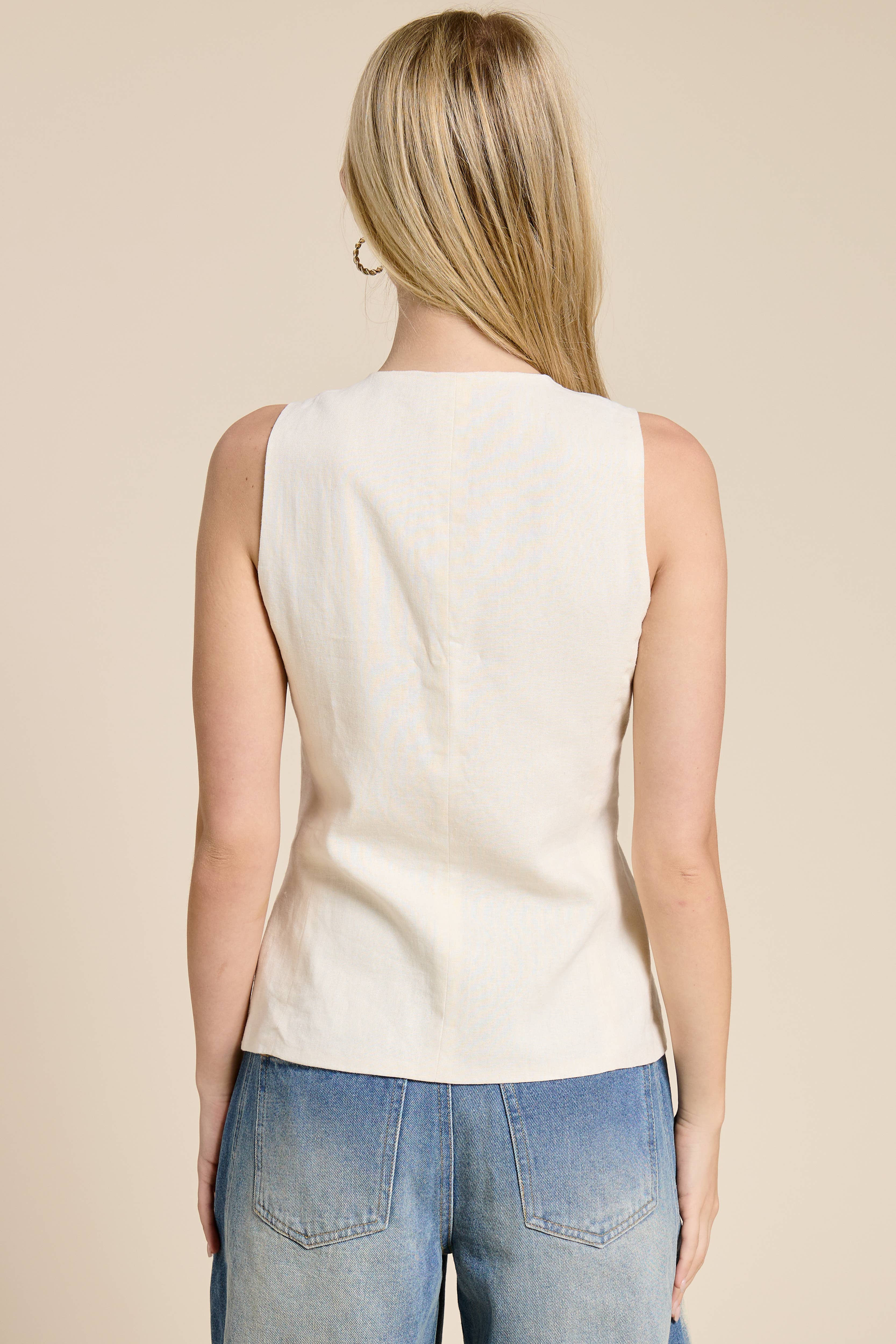 Mimosa - Wholesale Outerwear Vest - Women's - Button Down Sleeveless Round Neck Waistcoat Vest8