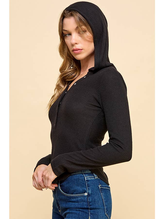 Heart & Hips - Wholesale Hoodie - Women's - RH51821L - DEEP HENLEY SNAP BUTTON HOODIE BRUSHED HACCI RIB 3