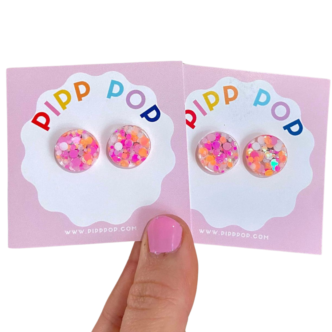 Pipp Pop - Wholesale Stud/Post Earrings - Glitter Resin Studs - 34 Colours Available15