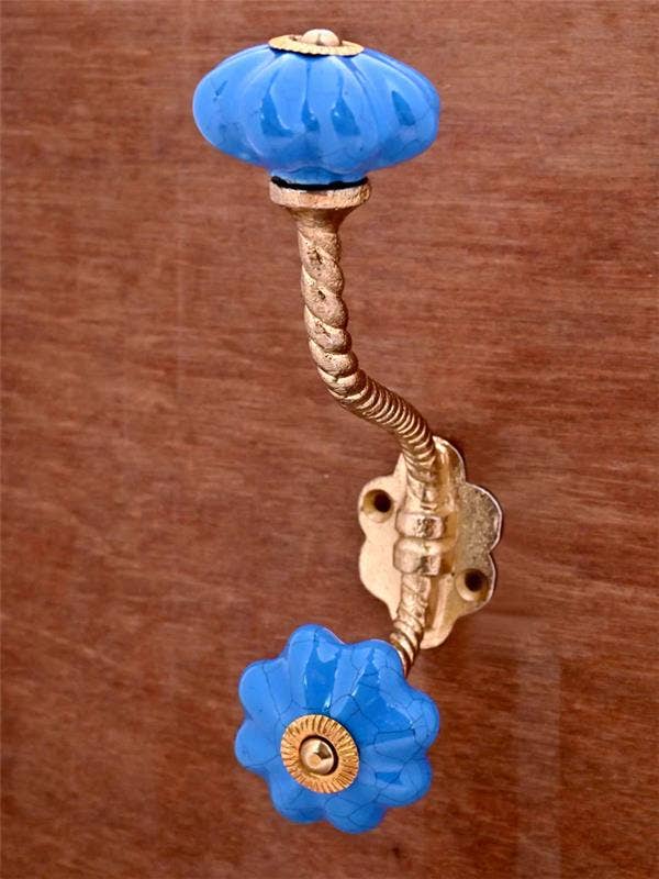 Amazing Turquoise Color Cracked Handmade Ceramic Wall Hook for wholesale by KNOBCO