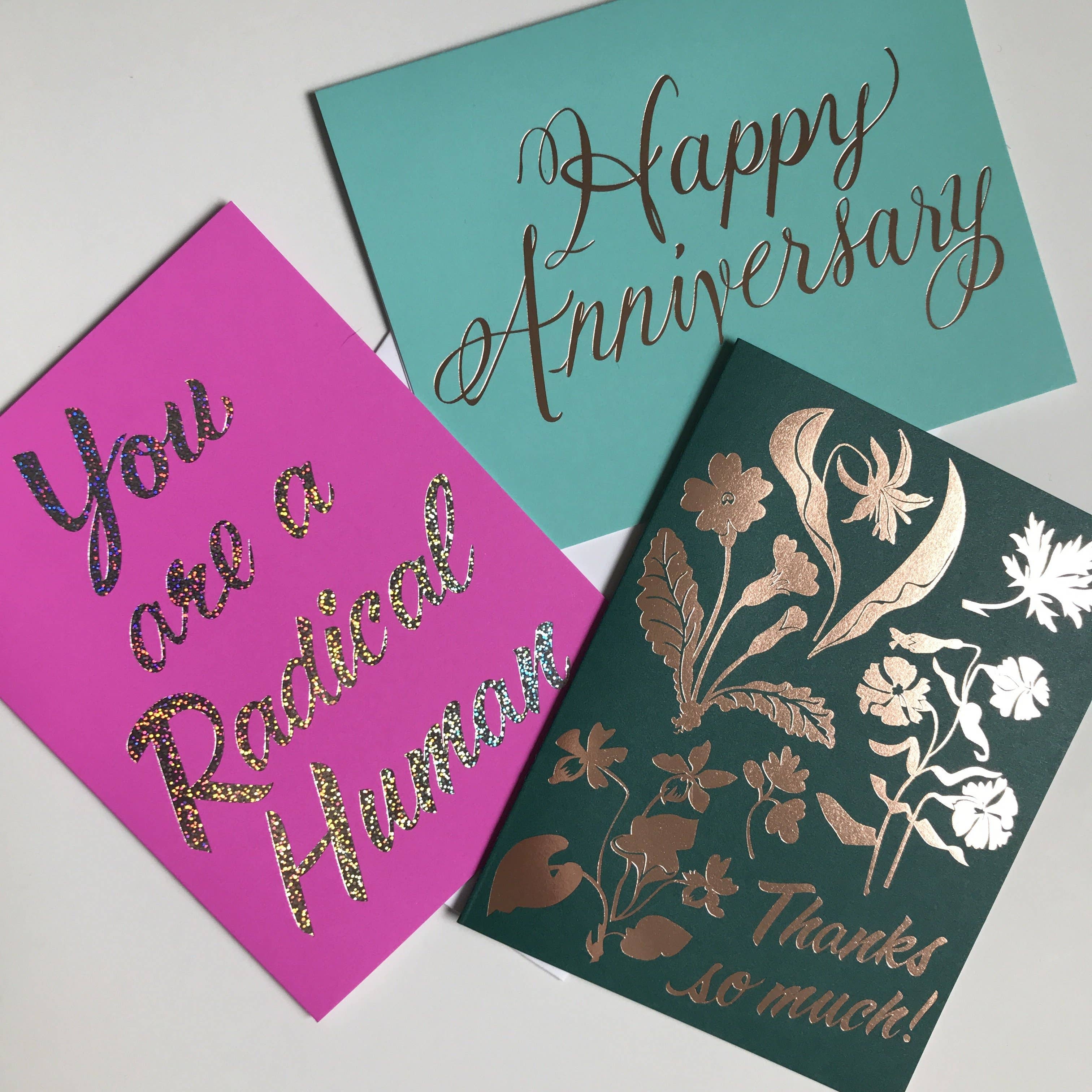 Banquet Workshop - Wholesale Thank You Card - Thanks Wildflowers Rose Gold Foil Card1