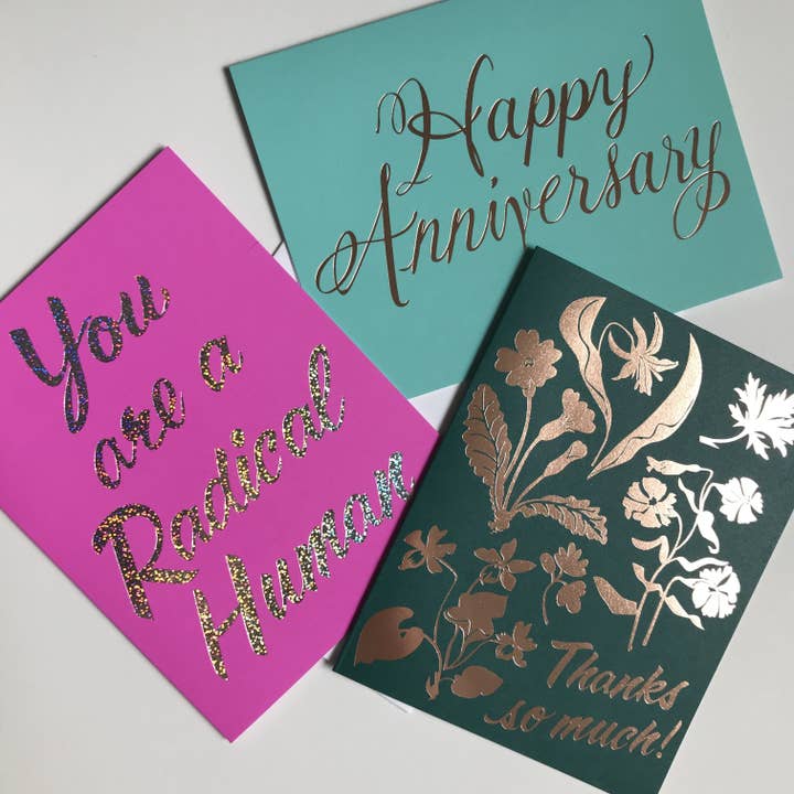 Banquet Workshop - Wholesale Thank You Card - Thanks Wildflowers Rose Gold Foil Card1