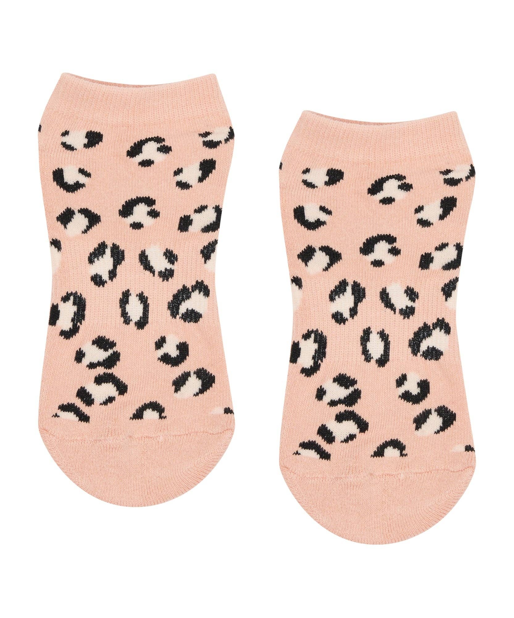 Ballet Non Slip Grip Socks, Hot Pink Leopard