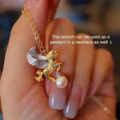 LanLivia – alfinete de lapela por atacado – Broche Unicórnio Anjo Versátil com Pérola Akoya2