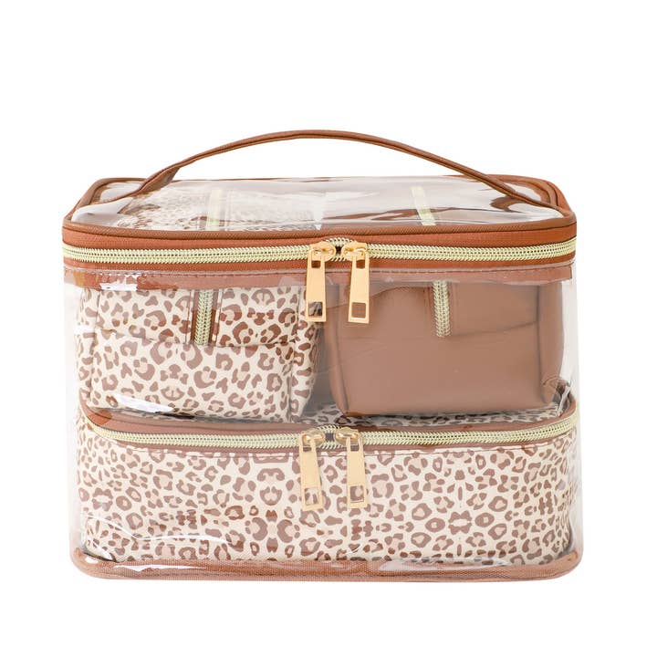 4pc Leopard Print Cosmetic Set - LNCTB2017-BR for wholesale by Selini New York