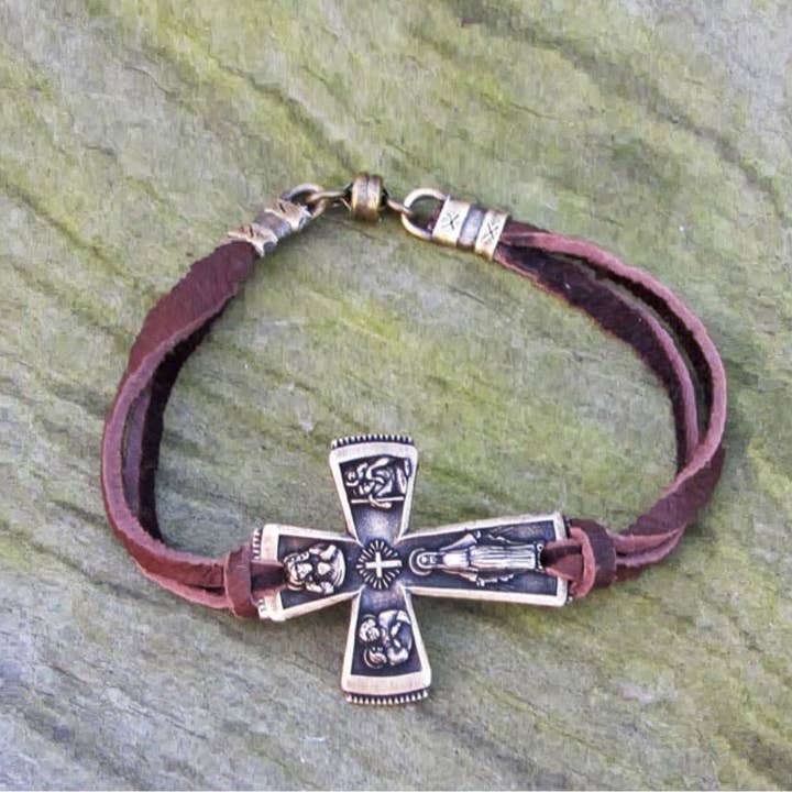 Lorraine Frances Jewelry - Wholesale Charm/dangle bracelet - Four Way Medal Cross Deerskin Bracelet