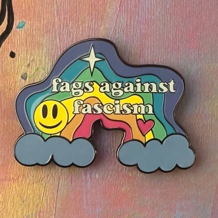 Galaxy Brain Design - Wholesale Lapel Pin/Button - Fags Against Fascism Rainbow Enamel Pin