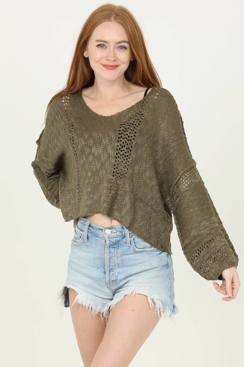 ANGIE - Wholesale Knit Sweater - Women's - XHE55-ASIS BEACHY LIGHT WEIGHT V NECK CROP PULLOVER SWEATER6