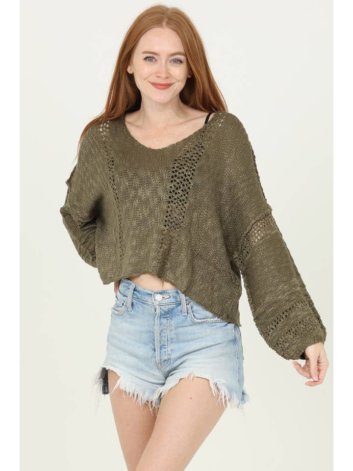 ANGIE - Vendita all'ingrosso Maglione tricot - Donna - Maglione leggero crop con scollo a V dallo stile beachy6