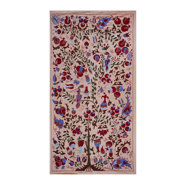 Beige uzbekisk suzani väggbonad – Livets träd granatäpple för wholesale av Vintage Pillows Store