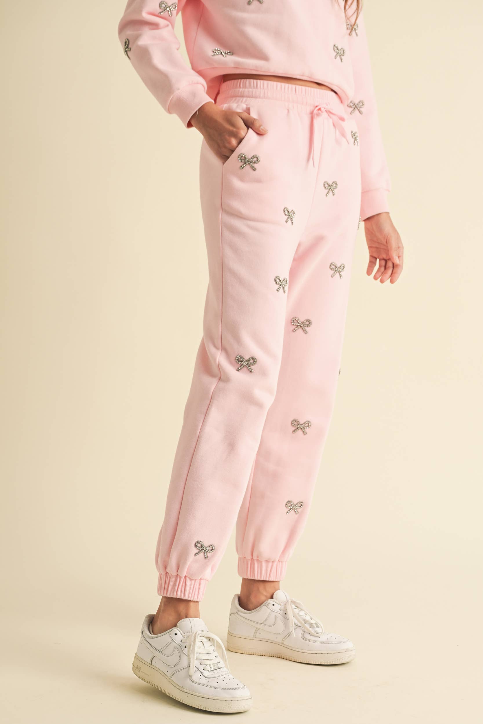 EB LUXE - Vente Pantalon d'intérieur/de jogging – femme - Pantalon de jogging orné d'un nœud en strass rose10