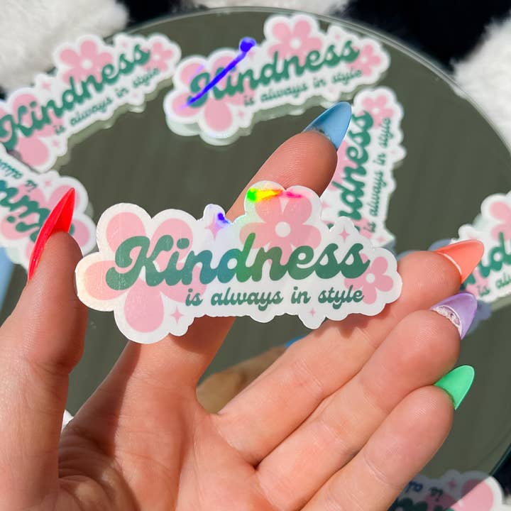 „Venlighed er altid i stil“ holografisk klistermærke for engroshandel hos Elizzie