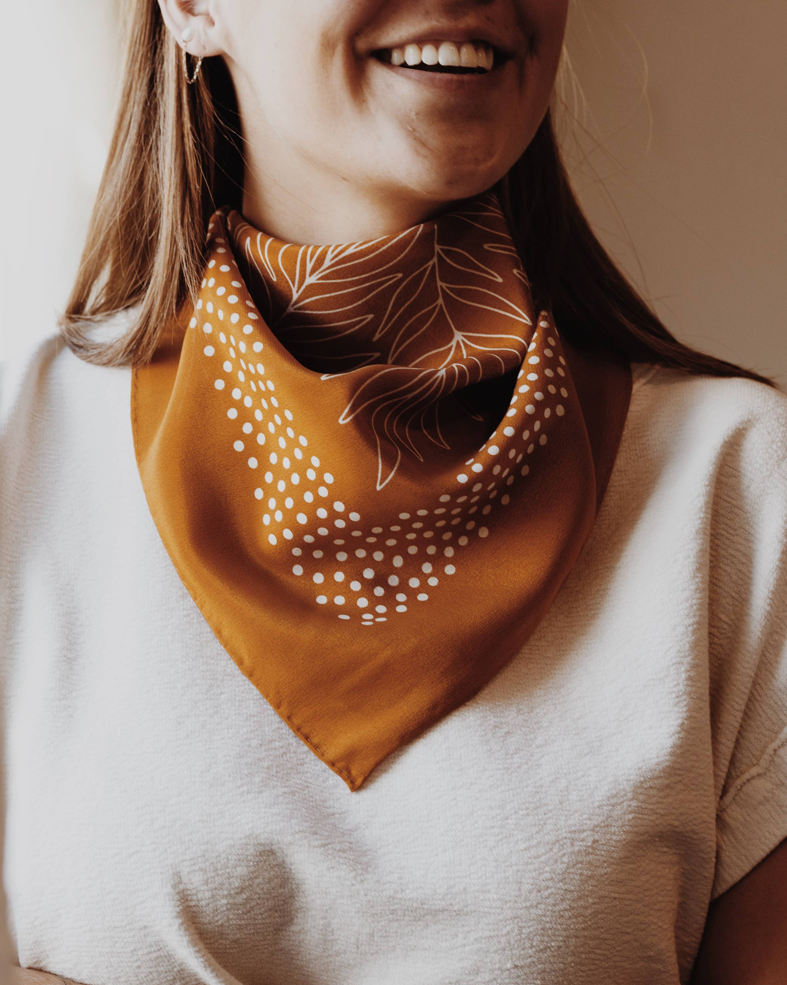 Flora West Design - Wholesale Bandana - Women's - 100% Silk Bandana Scarf - Tropical Palms Amber Western Style1