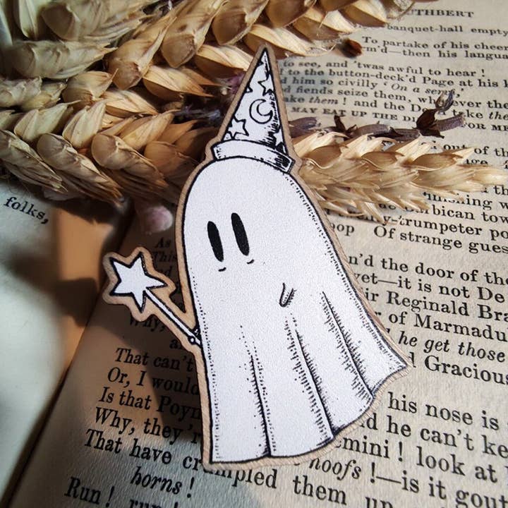 Jon Turner Illustration - Wholesale Lapel Pin/Button - Wizard Ghost Wooden Pin Badge0