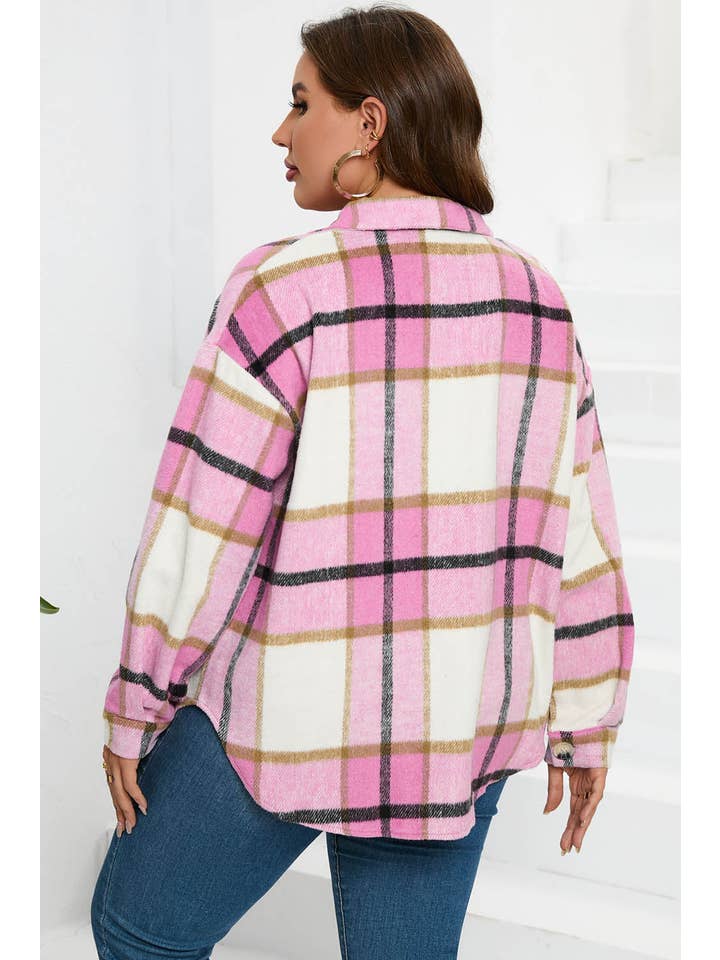 PRETTY BASH - Wholesale Shirt Jacket/Shacket - Women's - Plaid Button-Up Long Sleeve Pocketed Shacket1