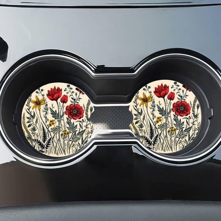 Wildebloemen Auto Onderzetters - Neopreen Set van 2 voor wholesale door Stencil Art Canada