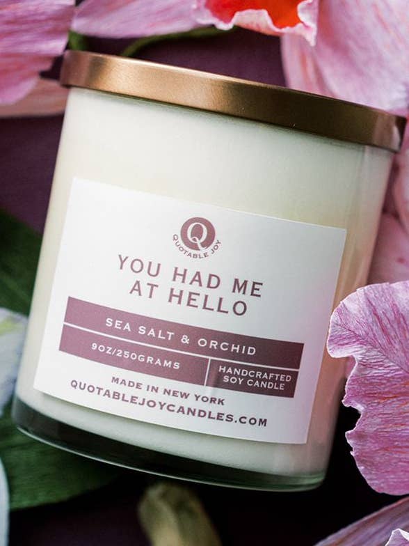 Bougie You Had Me At Hello (sel de mer et orchidée) pour la vente par Quotable Joy Candles