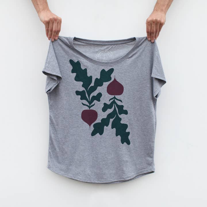 Rødbeder Veggie Lover Tri-Blend Dolman Ærme Top Grå for engroshandel hos Blackbird Supply Co.