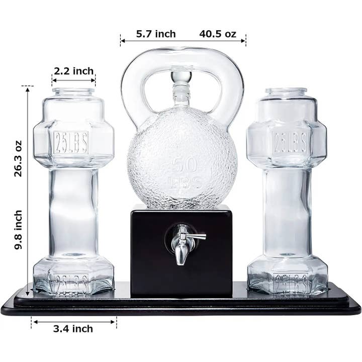 The Wine Savant / Khen Glassware - Venta al por mayor Decantador - Juego de decantadores de whisky y vino Kettlebell con copas con mancuernas