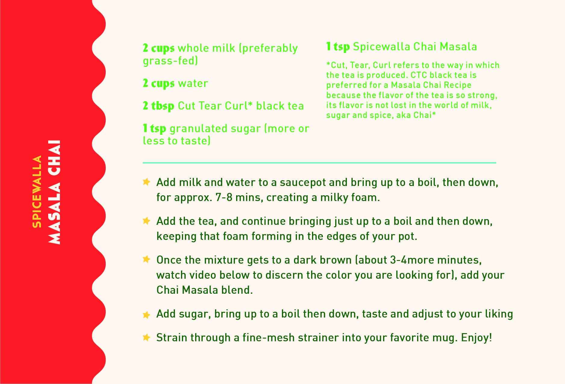 Spicewalla - Wholesale Recipe card - Chai Masala Latte Recipe Card1
