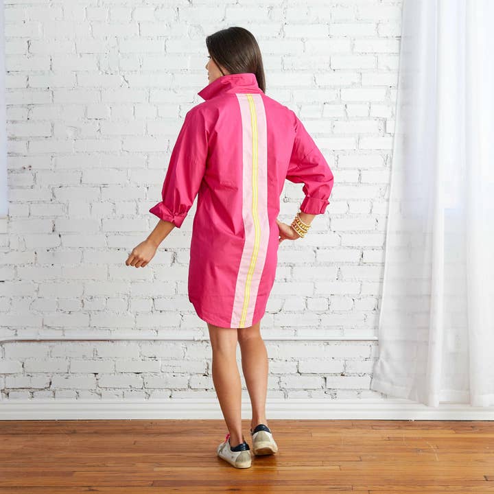 Caryn Lawn - Wholesale Dress - Women's - Preppy Dress Pink Back Stripe