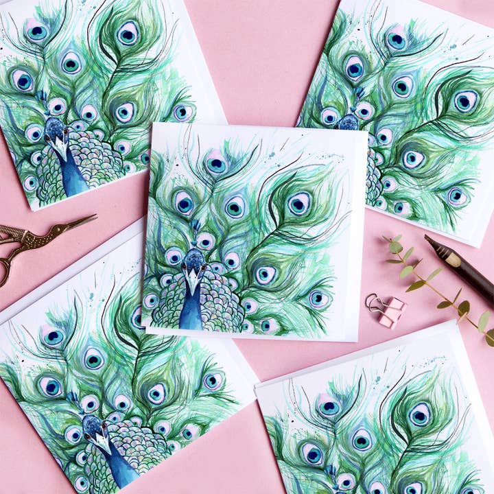 Kate Moby - Wholesale Everyday Greeting Card - Inky Peacock Blank Greeting Card1