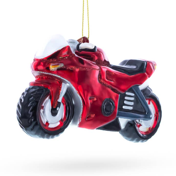 Rode motorfiets glazen ornament voor wholesale door BestPysanky
