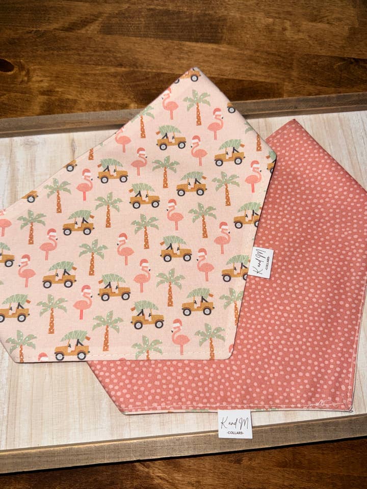 Tropical Christmas Flamingos Dog Bandana, Reversible for wholesale by K and M Collars