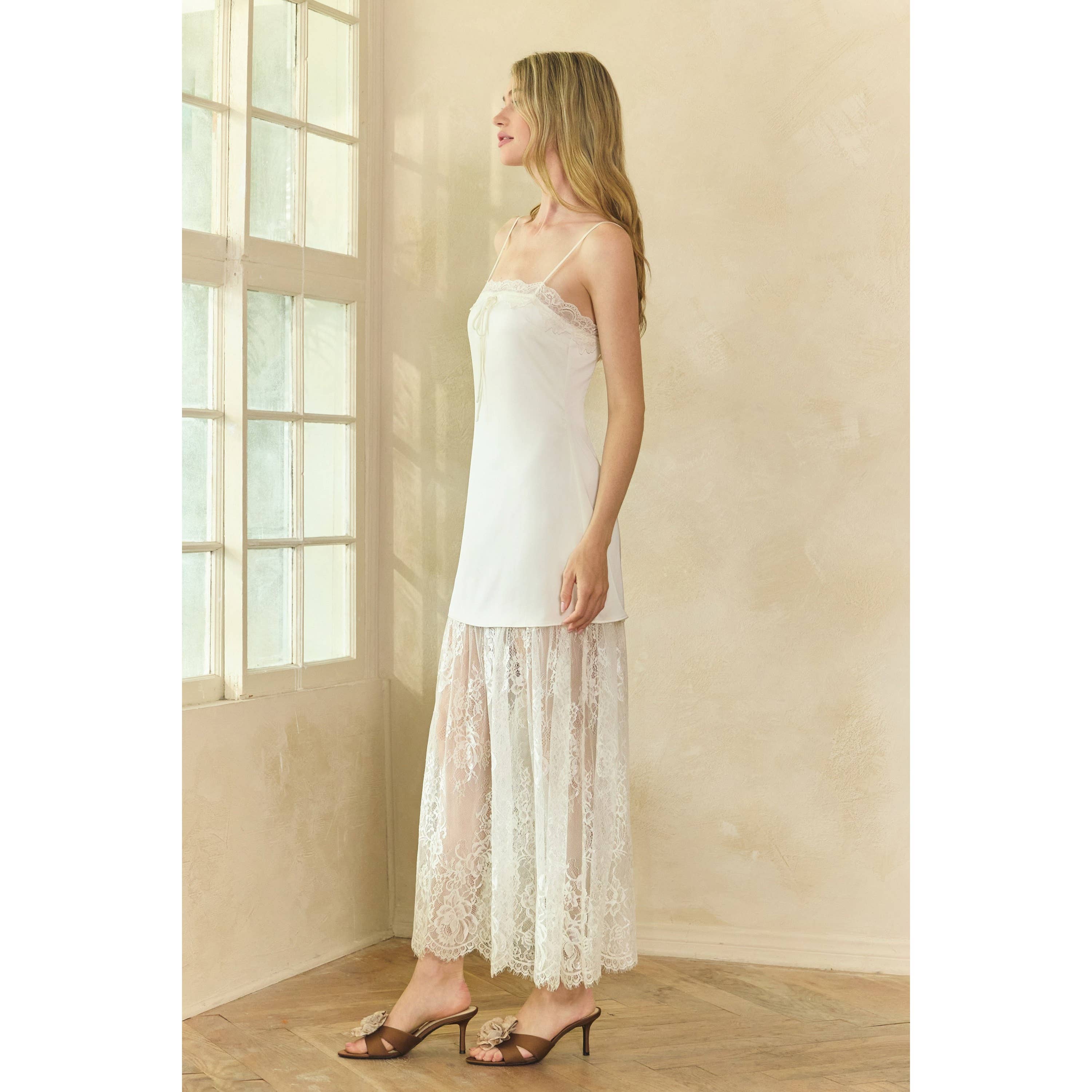 Honey Mango - Wholesale Dress - Women's - Lace Trim Satin Maxi Slip Dress7
