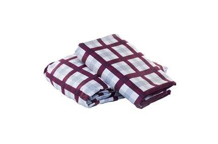 Burgundy Silver Tattersall Sheet Set for wholesale on Faire2