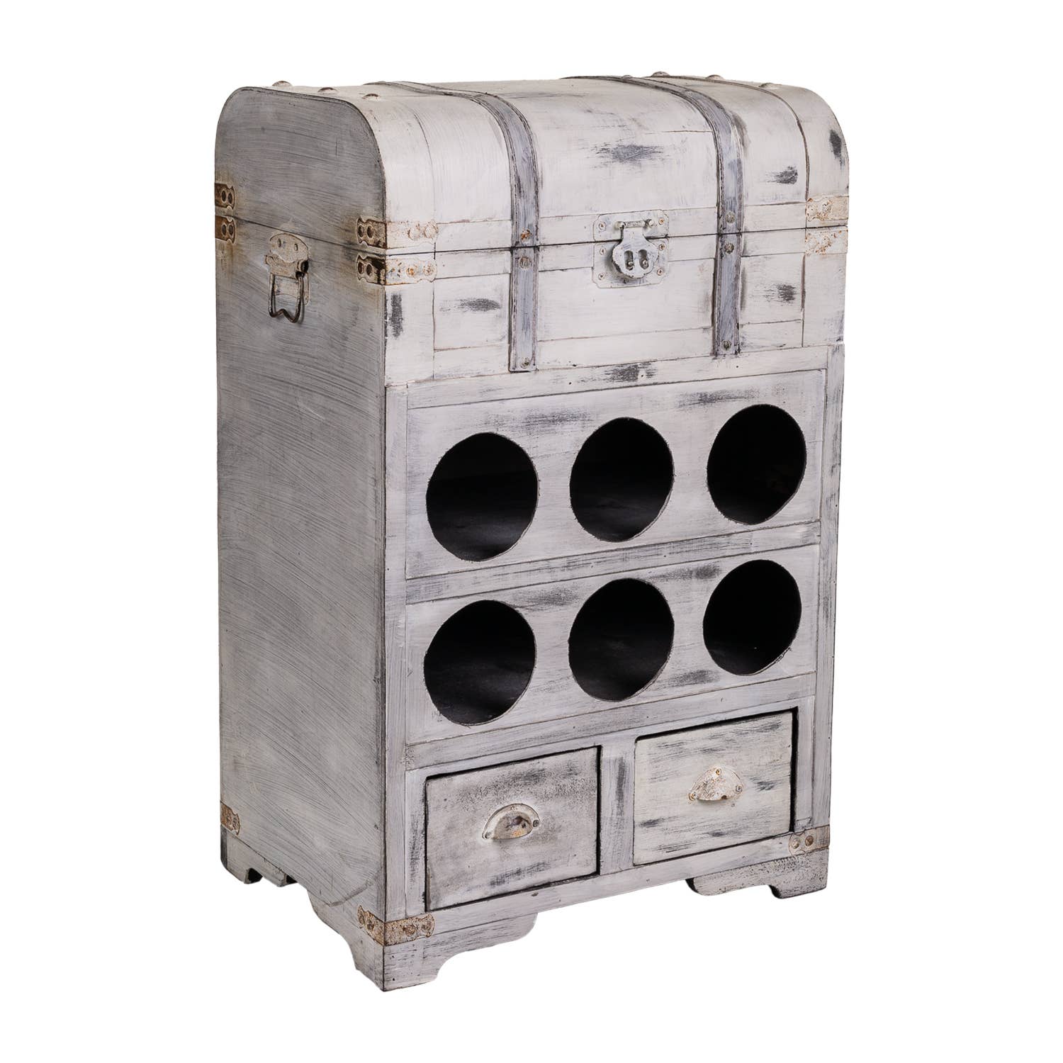 Creaciones Meng - Wholesale Bottle Rack/Holder - Wooden bottle chest with chest and hole for 6 bottles0
