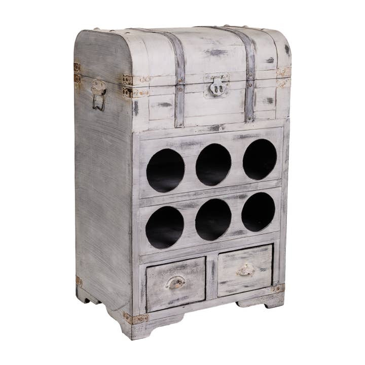 Creaciones Meng - Wholesale Bottle Rack/Holder - Wooden bottle chest with chest and hole for 6 bottles
