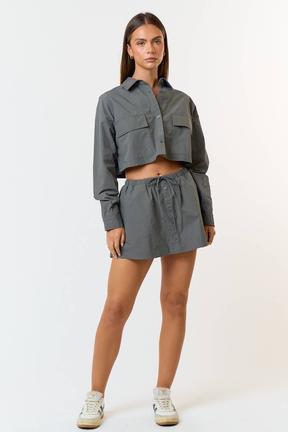 BURGUNDY Poplin Button Down Crop Shirt Jacket for wholesale on Faire10