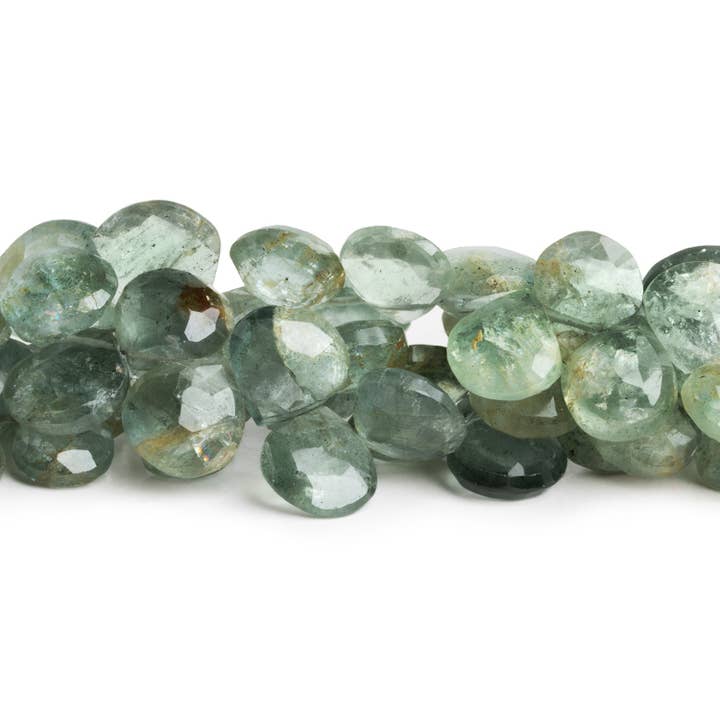 9-13 mm Mossakvamarin Fasettslipade Hjärtan 8 tum 40 pärlor för wholesale av The Bead Traders