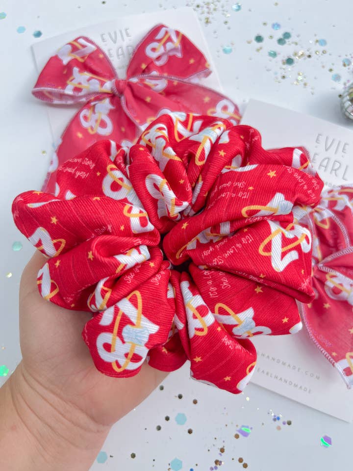 Red 87 Ring It’s a Love Story Say Yes Oversized Scrunchy for wholesale by Evie Pearl Handmade LLC