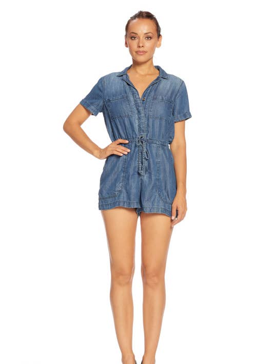 PRE PACK Short Sleeve Chambray Romper EO917 for wholesale by ENJEAN
