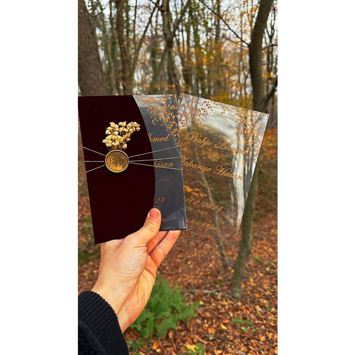 Invitations de mariage et d'événement personnalisées en velours et acrylique pour la vente par Faire Part Cards