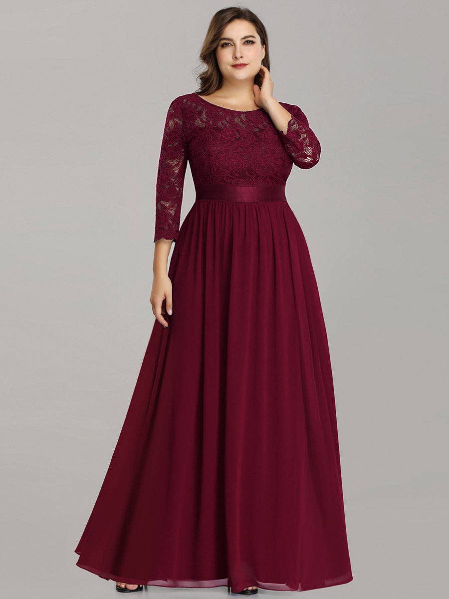Ever-Pretty - Vente Robe de soirée – femme - Robe de demoiselle d'honneur en dentelle grande taille avec manches longues en dentelle0