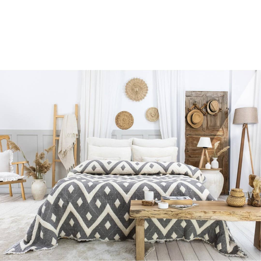 Design company-Fatma Balkir - Wholesale Quilt - Beige King Size Muslin Quilt with 6 layers bedspread-boho2