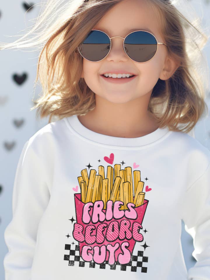 Fries Before Guys Checkered Toddler Graphic Sweatshirt for wholesale by Uncommon Label
