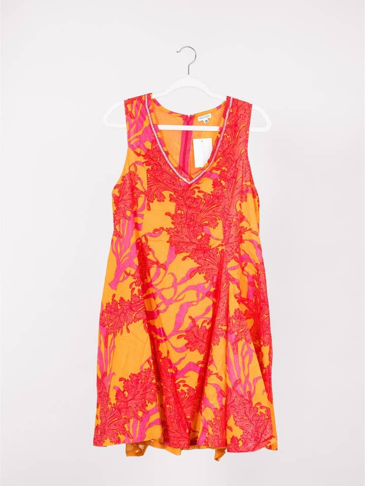ModaPosa - Wholesale Dress - Women's - Enrica Dress Big Coral Orange Fuchsia Spring Summer