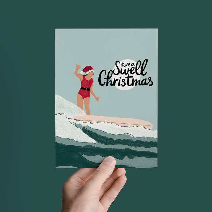 Parcel Island - Wholesale Christmas Card - Have a Swell Christmas Holiday Surf Girl Beach Greeting Card1