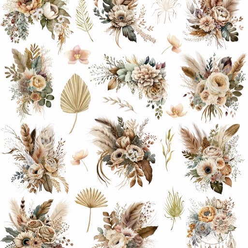 Papel de arroz para decoupage Boho Bouquet - 2x A3 - para manualidades para venta al por mayor de Craft Kreatively