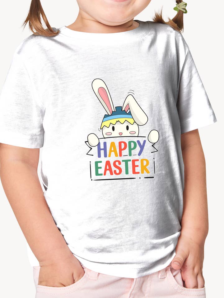 GoboxPrintCo - Wholesale Shirt - Uniseks - Vrolijk Pasen Konijn T-Shirt – Schattig Pastelontwerp voor Kinderen3