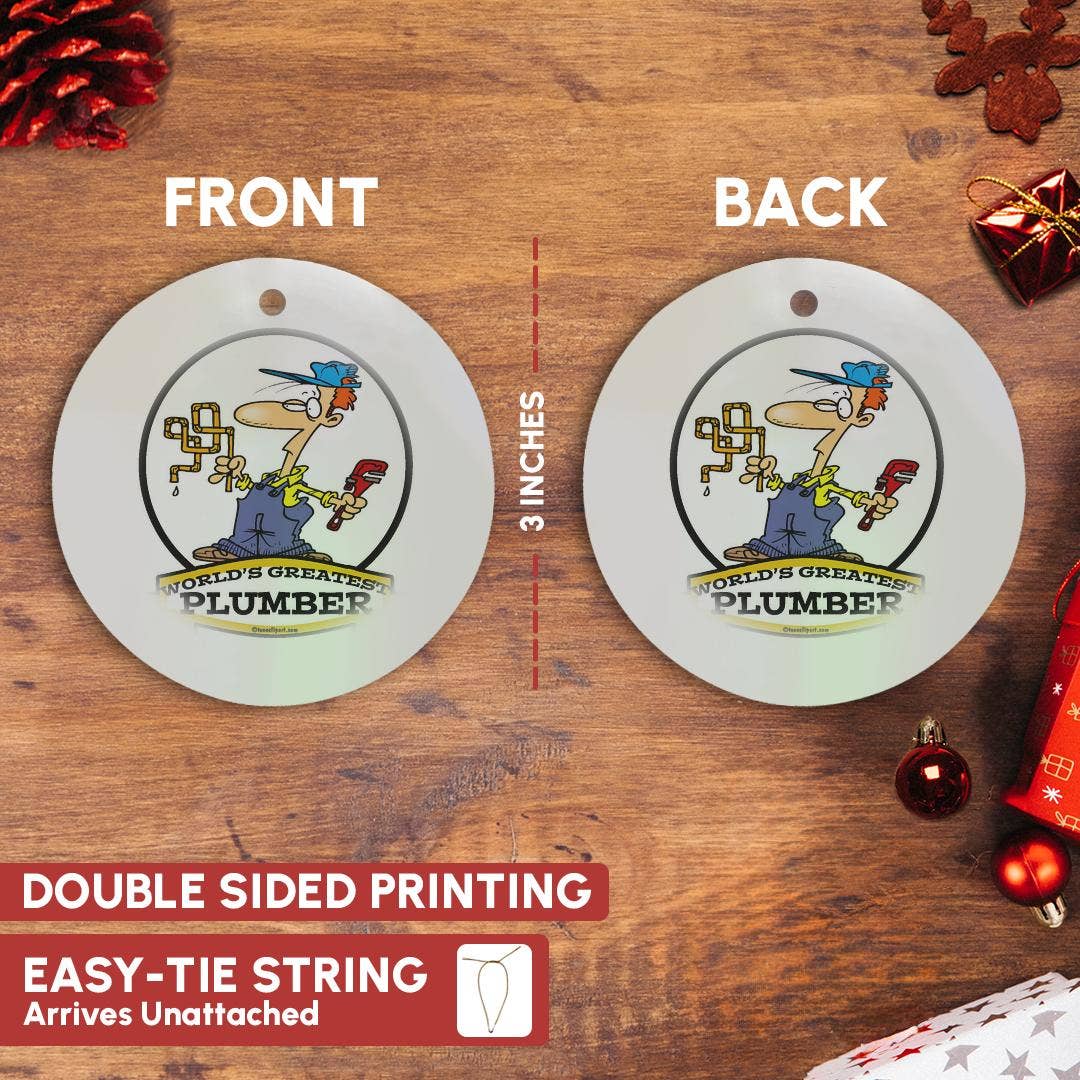 3dRose - Wholesale Ornament - 3dRose, Funny Worlds Greatest Plumber II Occupation Job Cartoon, Ornament2