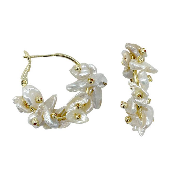 333-01-G | KESHI HOOP EARRINGS ON GOLD for wholesale by Girl With A Pearl