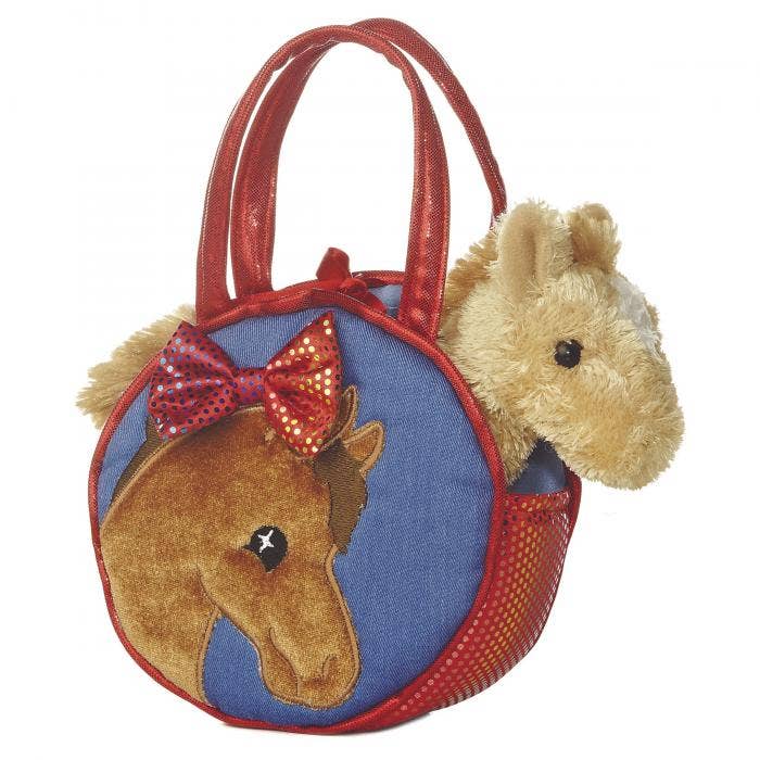 7" Plush Horse Stuffed Animal in Pretty Bow Purse for wholesale by Kelley and Company